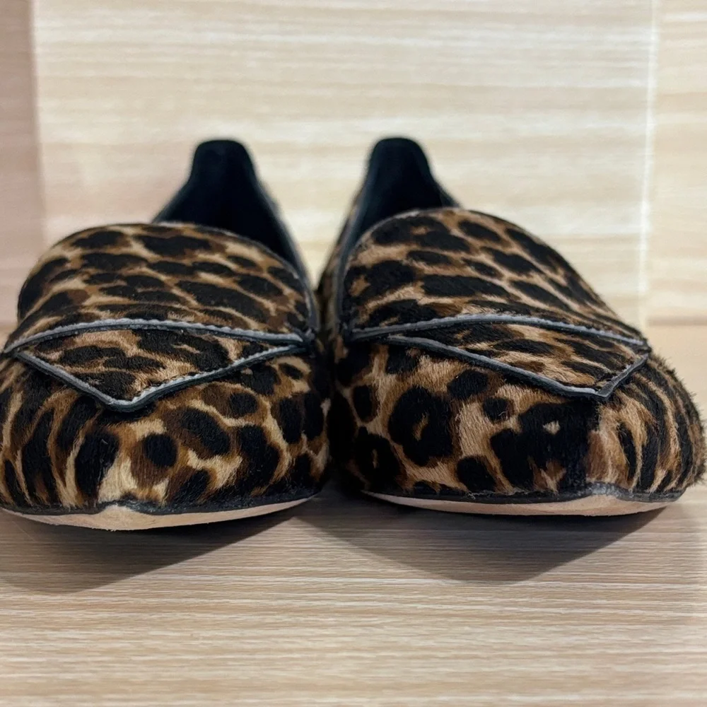 M.Gemi Leopard Calf Hair Loafers Pointed Toe Italy Luxe Chic 37